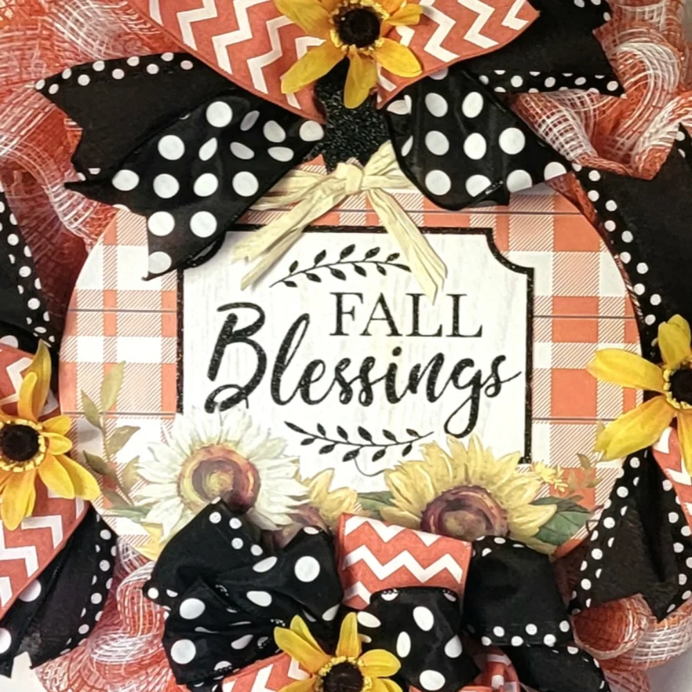 Fall Blessings Wreath Thanksgiving  Farmhouse Country